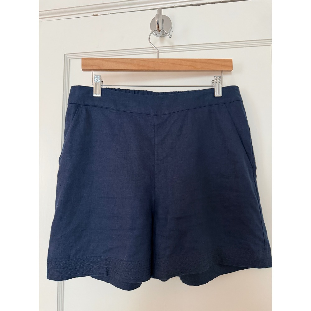 The White Company 100% Linen Navy Flat Front Shorts US‎ 8 Stitch Detail
